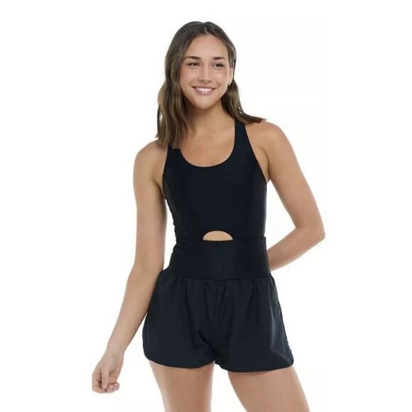 Nylon Romper Black Jumpsuits & Tracksuits for Women Sleeveless One Piece Sz  L - Picture 1 of 6